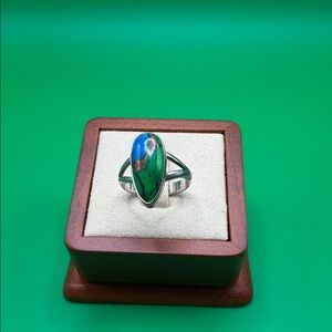 Peacock Dahlia Turquoise Ring Size 7.5